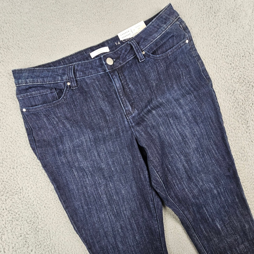 LC Lauren Conrad Jeans Women 14 Blue Cuffed Skinny Crop Dark Wash Denim New